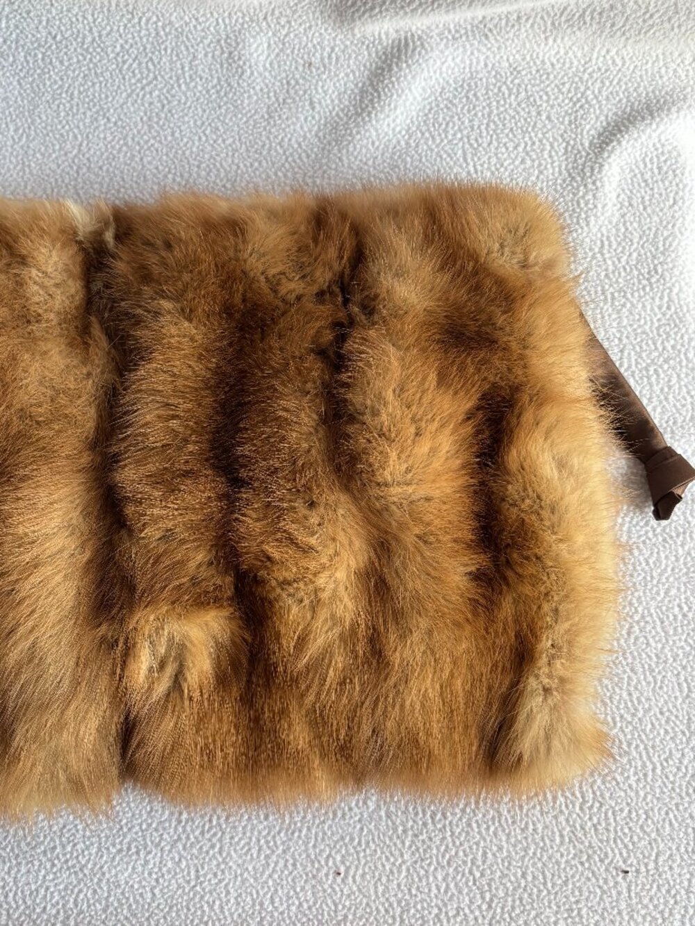 Vintage 1940s 1950s Brown Fur Muff Hand Warmer with Satin Lining